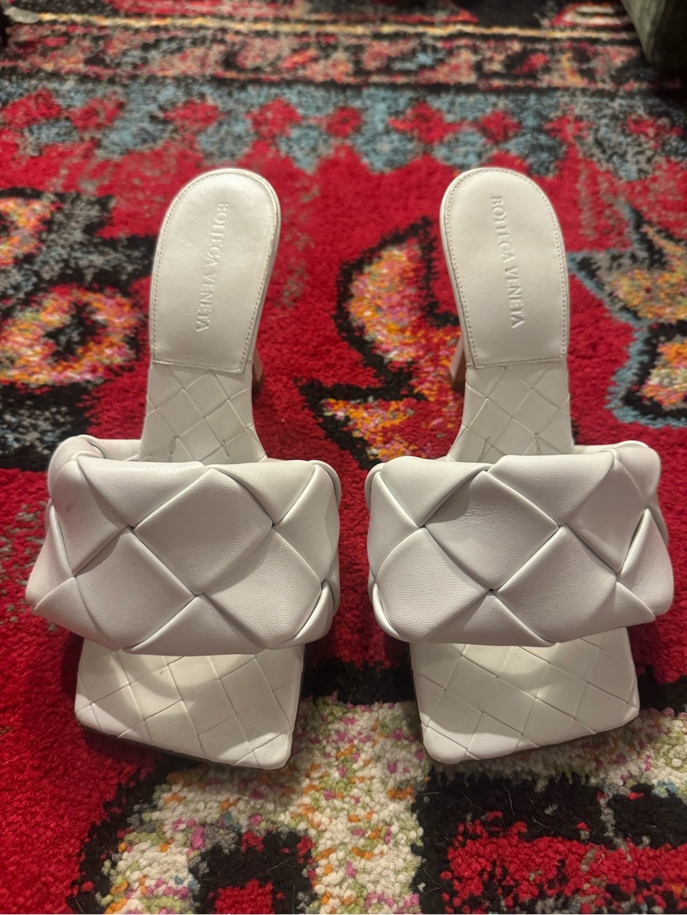 Bottega Veneta Lido 90 Optic White Intrecciato Leather Mules Size 36